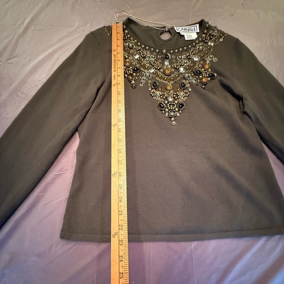 Carlisle Olive Green Embellished scoop neck long sleeve Sweater Size Large $325 - Picture 8 of 9